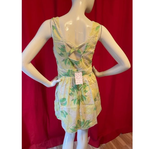 Free People Yellow Floral Print Cotton Mini Dress Size 6 NWT - Picture 3 of 3